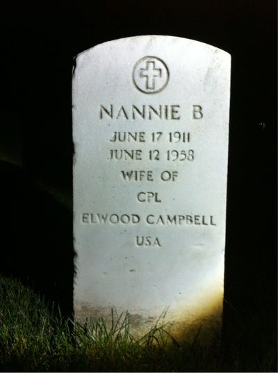 Headstone Front of Nannie Campbell. Arlington National Cemetery.