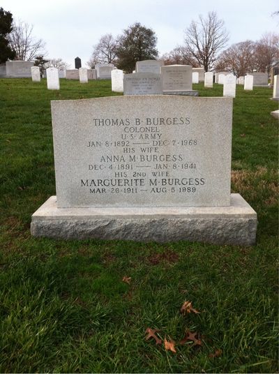 Headstone Front of Marguerite Burgess. Arlington National Cemetery.