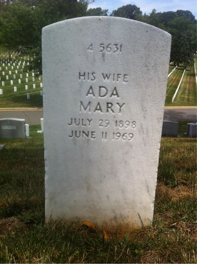 Headstone Back of Ada Wielage. Arlington National Cemetery.