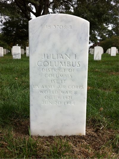 Headstone Back of Julian Columbus. Arlington National Cemetery.