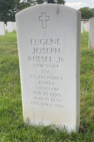 Headstone Front of Eugene Joseph Russel. Arlington National Cemetery.
