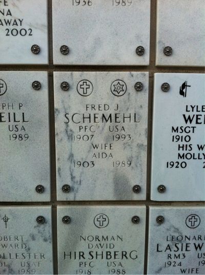 Columbarium Niche Cover of Aida Schemehl. Arlington National Cemetery.