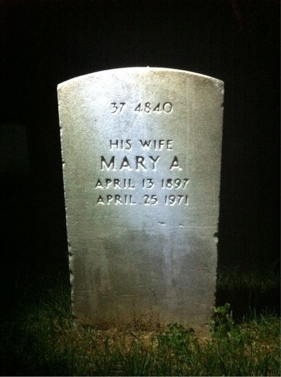 Headstone Back of Mary Dooling. Arlington National Cemetery.