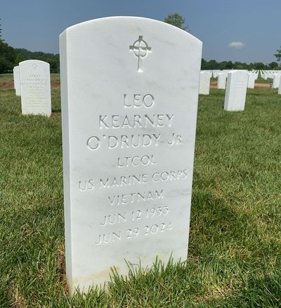 Headstone Front of Leo O'Drudy. Arlington National Cemetery.
