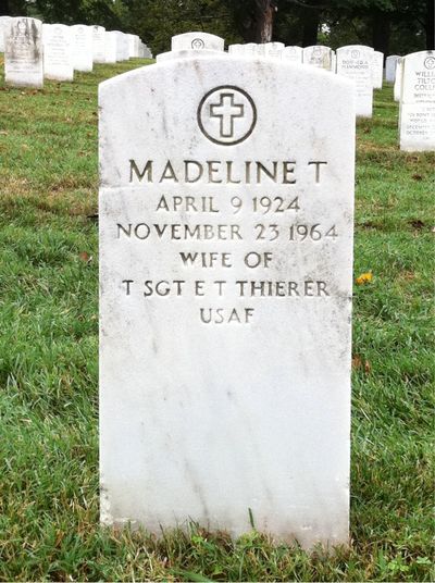 Headstone Front of Madeline Thierer. Arlington National Cemetery.