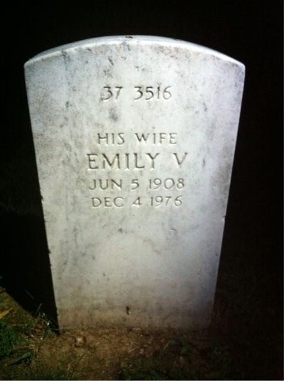 Headstone Back of Emily Sheridan. Arlington National Cemetery.