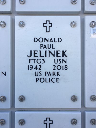 Columbarium Niche Cover of Donald Jelinek. Arlington National Cemetery.