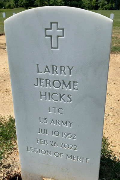 Headstone Front of Larry Jerome Hicks. Arlington National Cemetery.