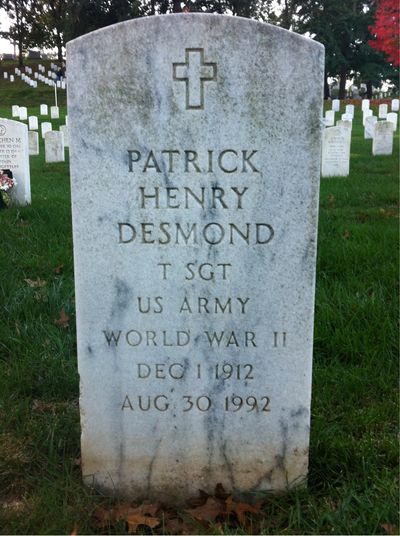 Headstone Front of Patrick H Desmond. Arlington National Cemetery.