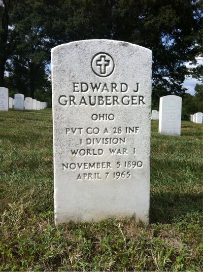 Headstone Front of Edward Grauberger. Arlington National Cemetery.