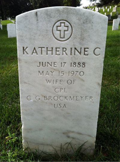 Headstone Front of Katherine Brockmeyer. Arlington National Cemetery.