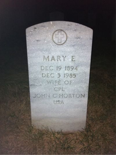 Headstone Front of Mary Horton. Arlington National Cemetery.