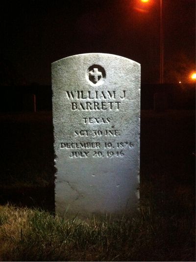 Headstone Front of William Barrett. Arlington National Cemetery.