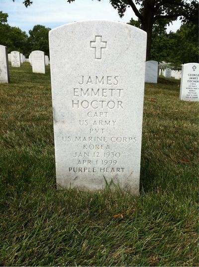 Headstone Front of James E Hoctor. Arlington National Cemetery.