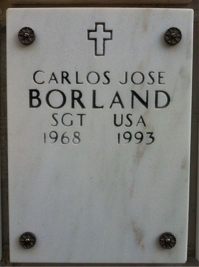 Headstone Front of Carlos Jose Juan Borland. Arlington National Cemetery.