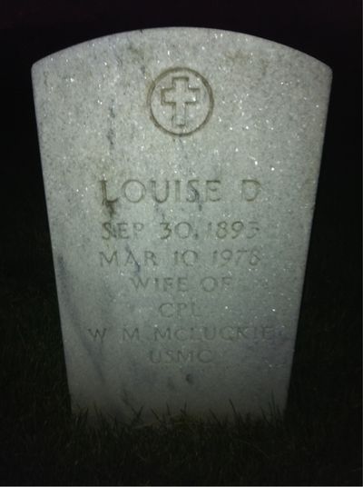 Headstone Front of Louise D Mcluckie. Arlington National Cemetery.