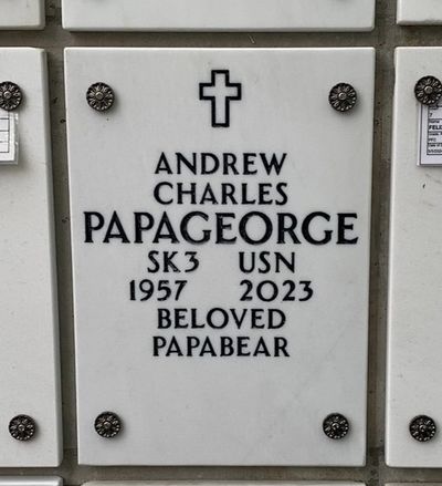 Columbarium Niche Cover of Andrew Charles Papageorge. Arlington National Cemetery.