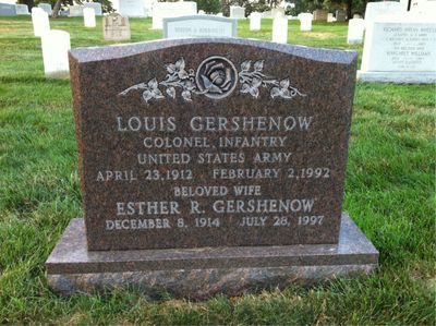 Headstone Front of Esther Gershenow. Arlington National Cemetery.