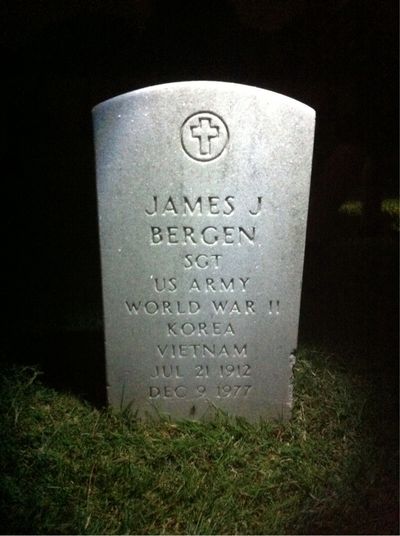 Headstone Front of James J Bergen. Arlington National Cemetery.