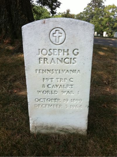 Headstone Front of Joseph Francis. Arlington National Cemetery.