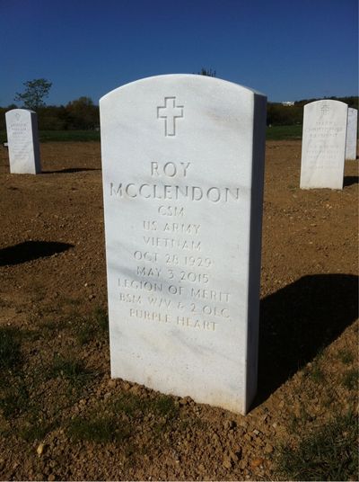 Headstone Front of Roy Mcclendon. Arlington National Cemetery.