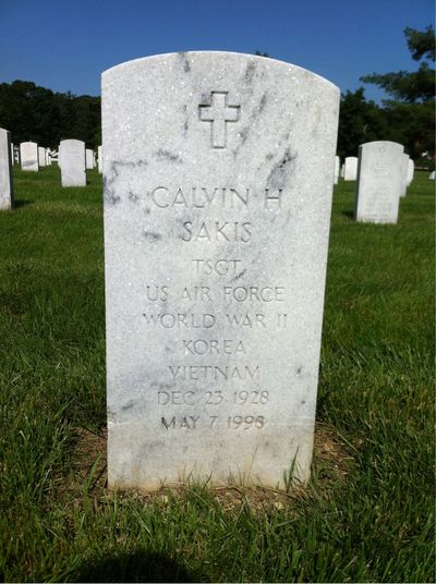 Headstone Front of Calvin Sakis. Arlington National Cemetery.