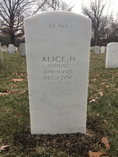 Headstone Back of Alice Stewart. Arlington National Cemetery.