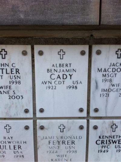 Headstone Front of Albert B Cady. Arlington National Cemetery.