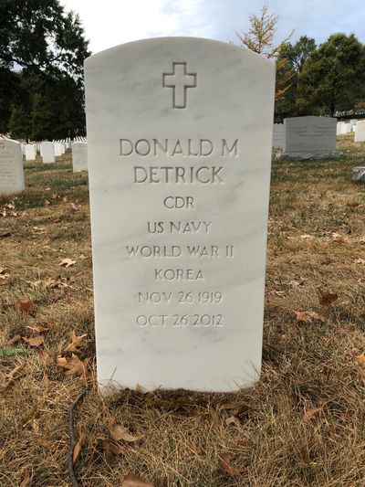 Headstone Front of Donald Detrick. Arlington National Cemetery.