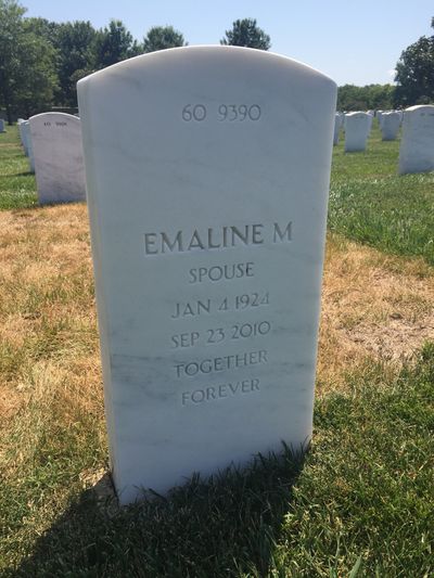 Headstone Back of Emaline Malan. Arlington National Cemetery.