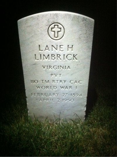 Headstone Front of Lane Limbrick. Arlington National Cemetery.