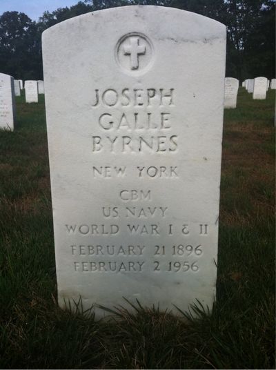 Headstone Front of Joseph Byrnes. Arlington National Cemetery.