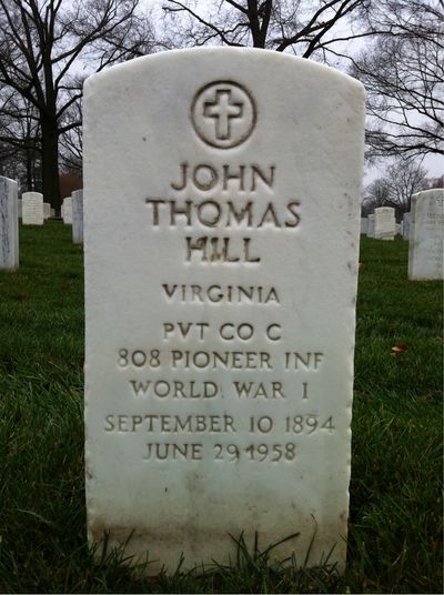 Headstone Front of John F Hill. Arlington National Cemetery.