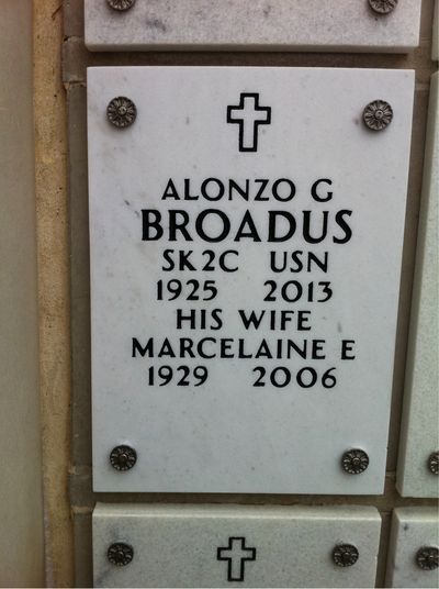 Columbarium Niche Cover of Alonzo Broadus. Arlington National Cemetery.