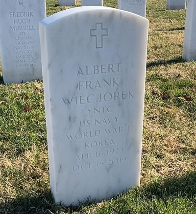 Headstone Front of Albert F Wiecjorek. Arlington National Cemetery.