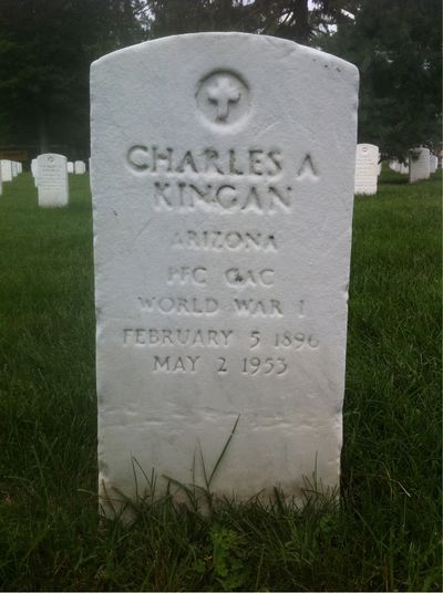 Headstone Front of Charles Kingan. Arlington National Cemetery.