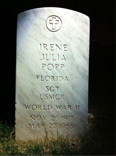 Headstone Front of Irene Popp. Arlington National Cemetery.