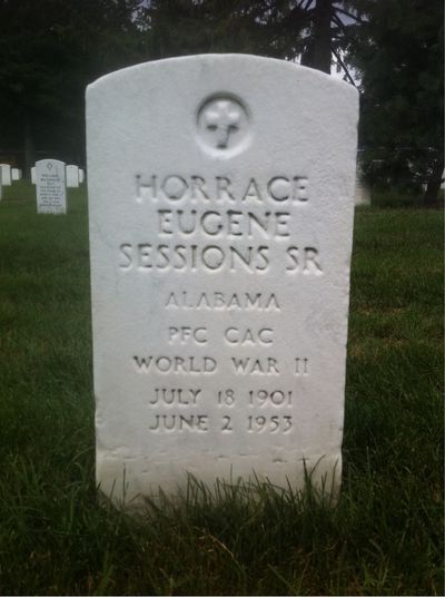 Headstone Front of Horrace Sessions. Arlington National Cemetery.