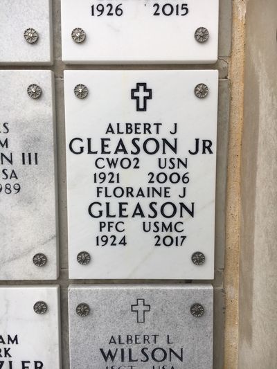 Columbarium Niche Cover of Albert J Gleason. Arlington National Cemetery.