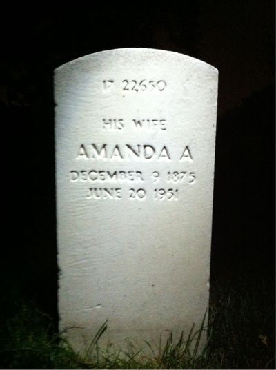 Headstone Back of Amanda Fuhrman. Arlington National Cemetery.