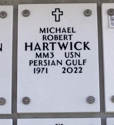 Columbarium Niche Cover of Michael Hartwick. Arlington National Cemetery.