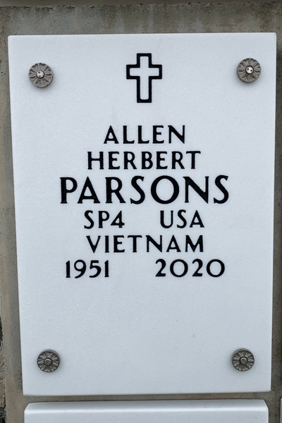 Columbarium Niche Cover of Allen Herbert Parsons. Arlington National Cemetery.