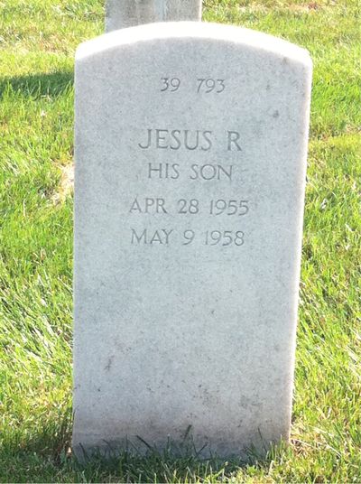 Headstone Back of Jesus San Luis. Arlington National Cemetery.