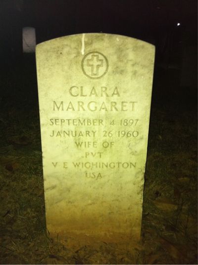 Headstone Front of Clara Wighington. Arlington National Cemetery.