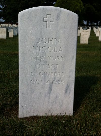 Headstone Front of John Nicola. Arlington National Cemetery.
