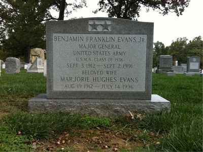 Headstone Front of Benjamin F Evans. Arlington National Cemetery.