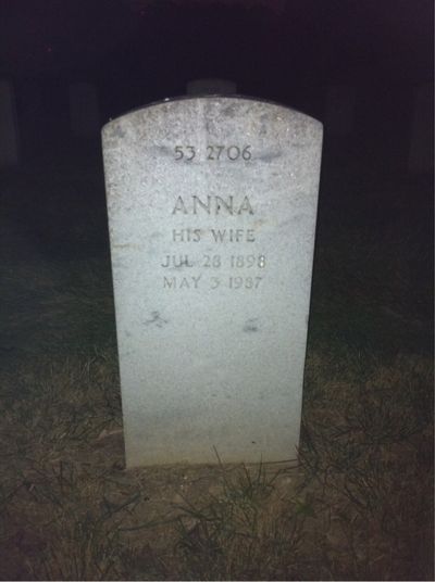Headstone Back of Anna Eberhard. Arlington National Cemetery.