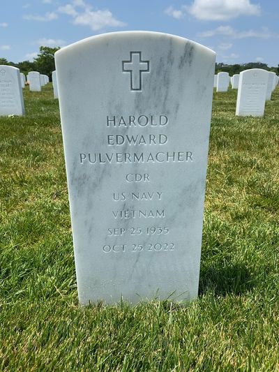 Headstone Front of Harold Edward Pulvermacher. Arlington National Cemetery.