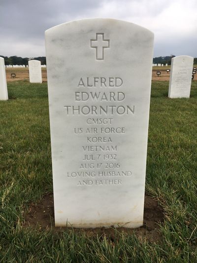 Headstone Front of Alfred E Thornton. Arlington National Cemetery.