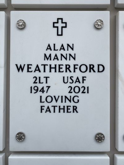 Columbarium Niche Cover of Alan Mann Weatherford. Arlington National Cemetery.
